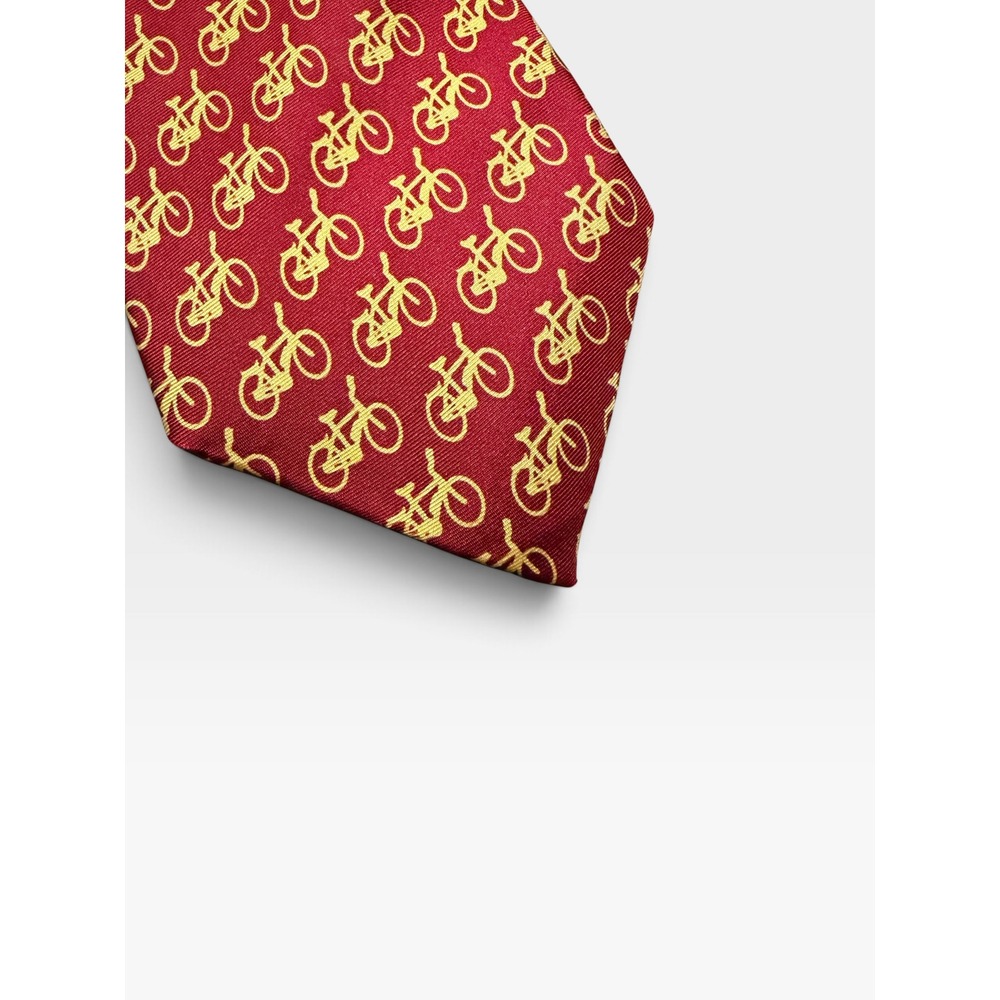Josh Bach Mens Red gold Bicycle Print Silk Necktie Cycling Bike Pattern Tie